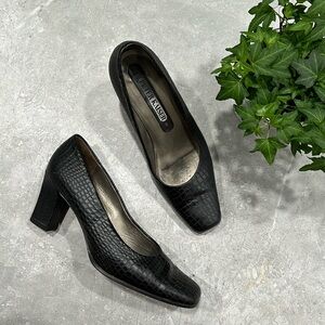 Peter Kaiser women black square toe pump shoes echt leder